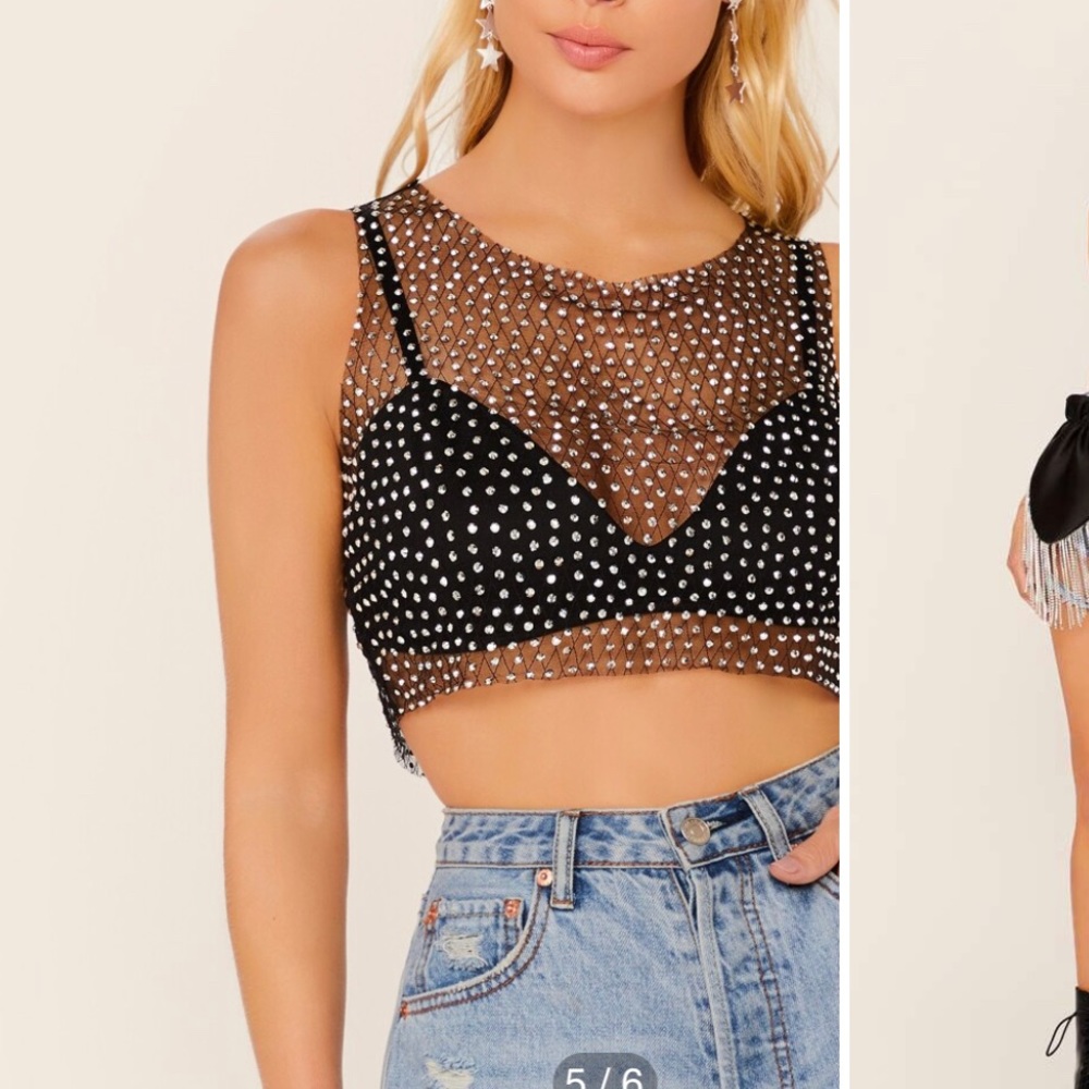 Sheer Rhinestone Crop Top
